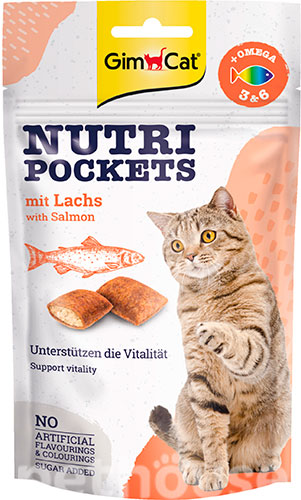 GimCat Nutri Pockets Salmon & Omega 3+6 60g  (lõhe, Omega3 ja 6)
