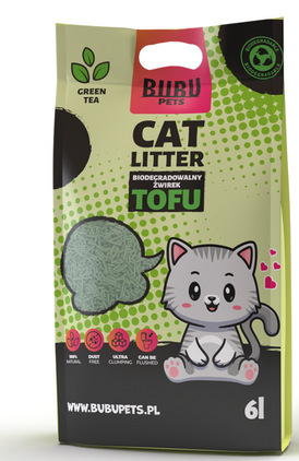Bubu Pets rohelise tee lõhnaga tofu kassiliiv 2,5 kg / 6L