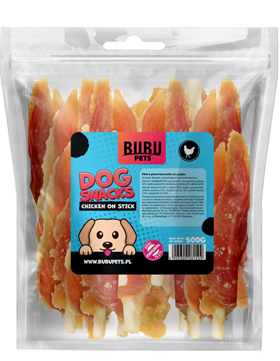 BUBU PETS dog snacks 500g chicken breast fillets on beef skin sticks 20 unit/case (kanaliha filee loomalihaga)