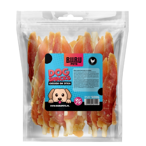 BUBU PETS dog snacks 500g chicken breast fillets on beef skin sticks 20 unit/case (kanaliha filee loomalihaga)