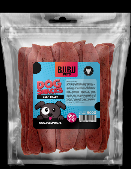 BUBU PETS dog snacks 500g beef fillets cut 20 unit/case (veiseliha)