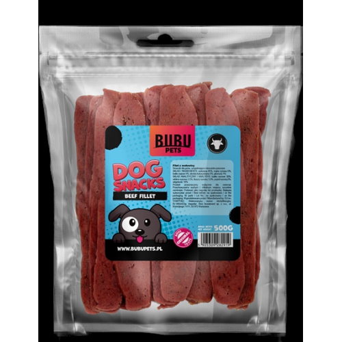 BUBU PETS dog snacks 500g beef fillets cut 20 unit/case (veiseliha)