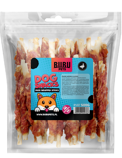 BUBU PETS dog snacks 500g beef skin sticks wrapped in duck 13cm (veiseliha pardiga)