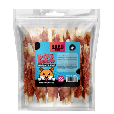 BUBU PETS dog snacks 500g beef skin sticks wrapped in duck 13cm (veiseliha pardiga)