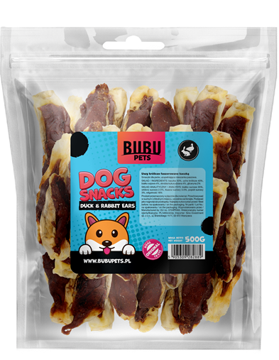 BUBU PETS dog snacks 500g dried rabbit ears stuffed with duck (küüliku kõrvad pardilihaga)