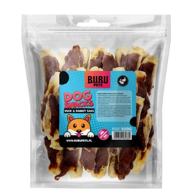 BUBU PETS dog snacks 500g dried rabbit ears stuffed with duck (küüliku kõrvad pardilihaga)